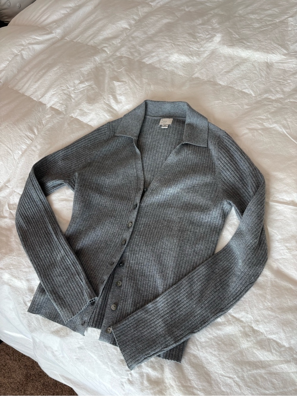 Gray Ribbed Button Front Cardigan Sweater